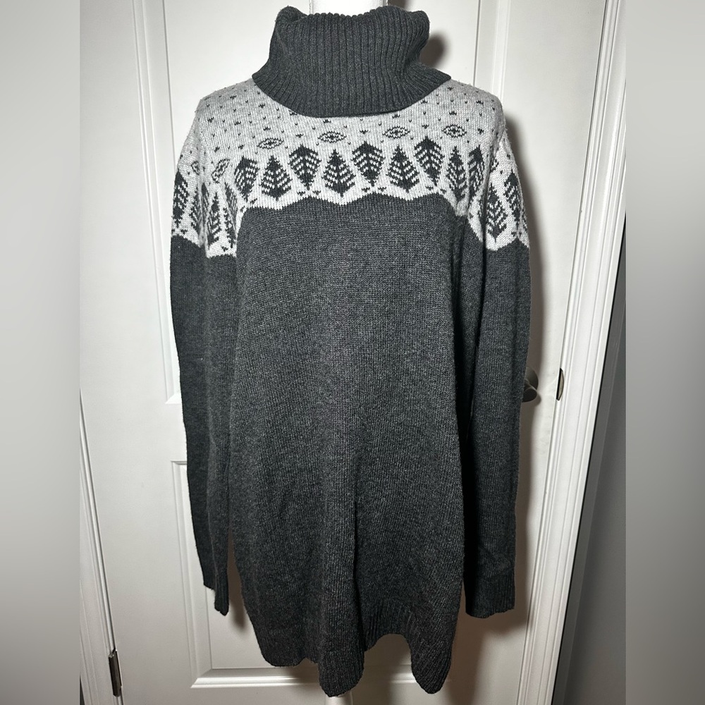 Long Tall Sally Charcoal Fair Isle Sweater Dress Wool Blend